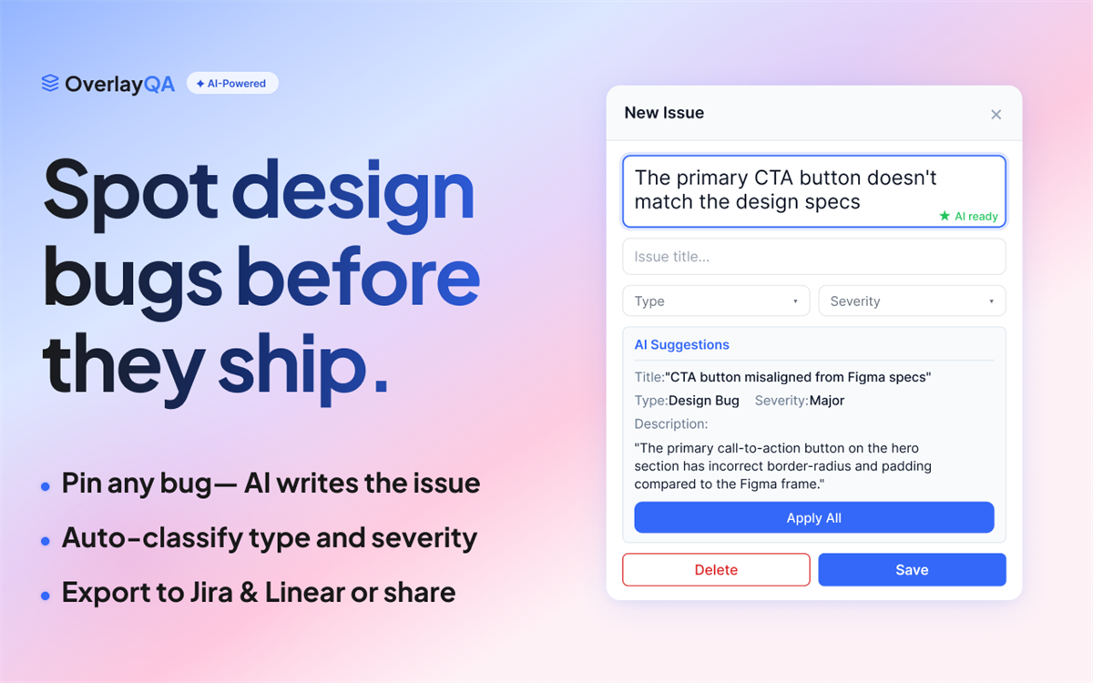 OverlayQA – Visual Bug Reporting & Accessibility Audit