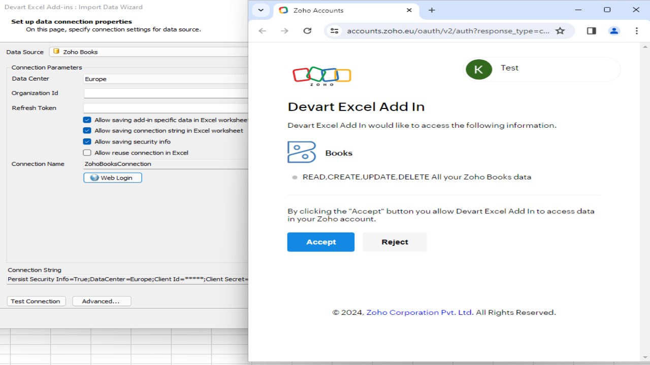 Snapshot 2 of Devart Connector for Zoho Books from Excel