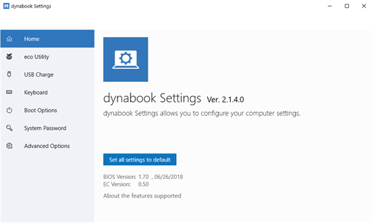 dynabook Settings screenshot 1