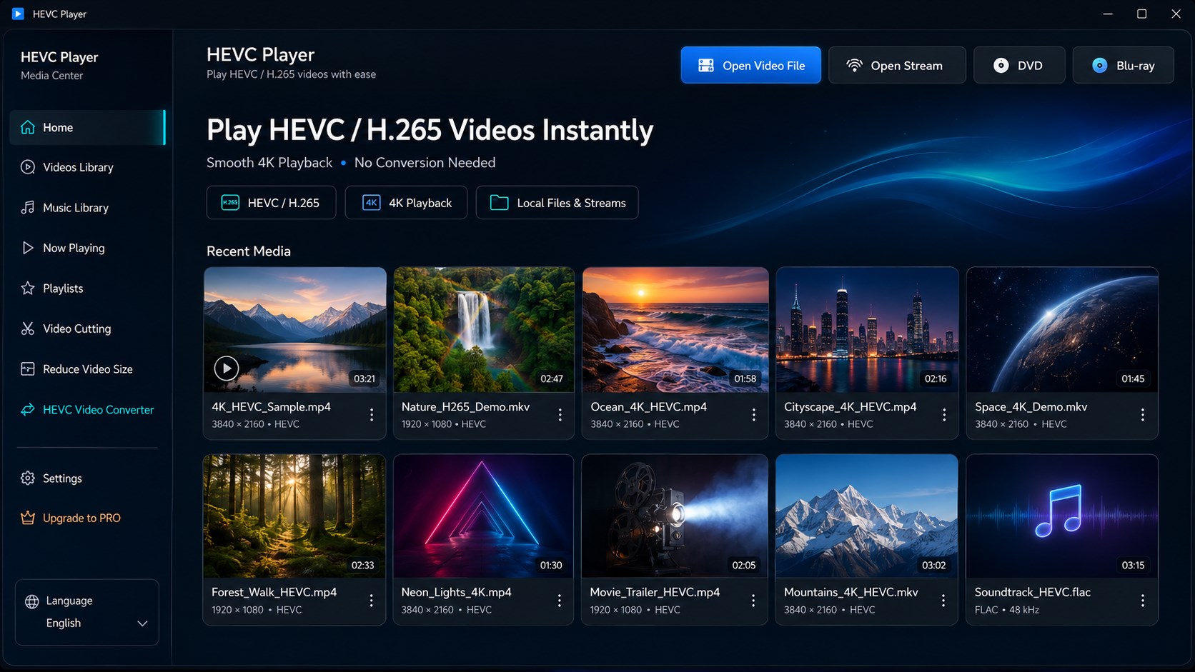 HEVC Player for Windows: 4K H.265 screenshot