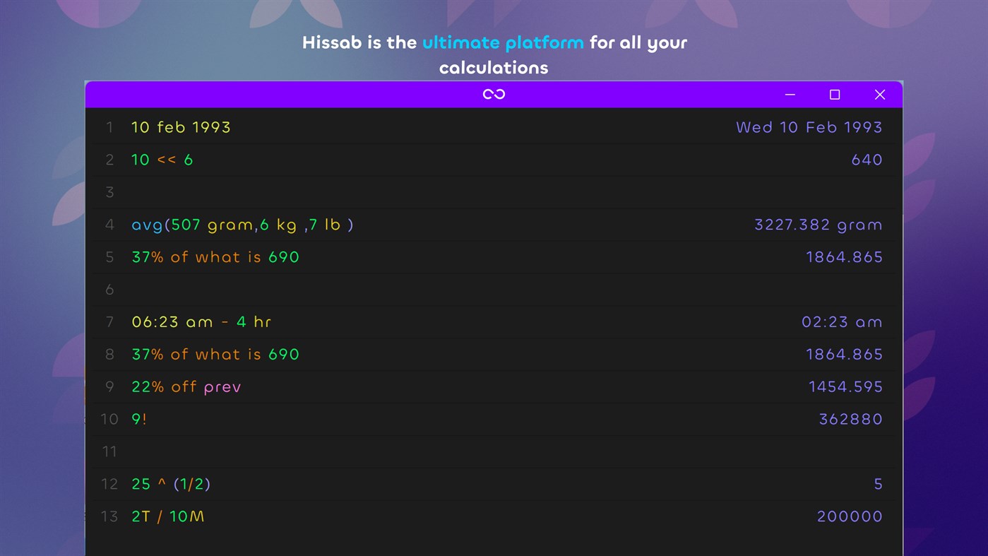#3. Hissab - Calculator with Superpowers (Windows) Door: Rawbytes