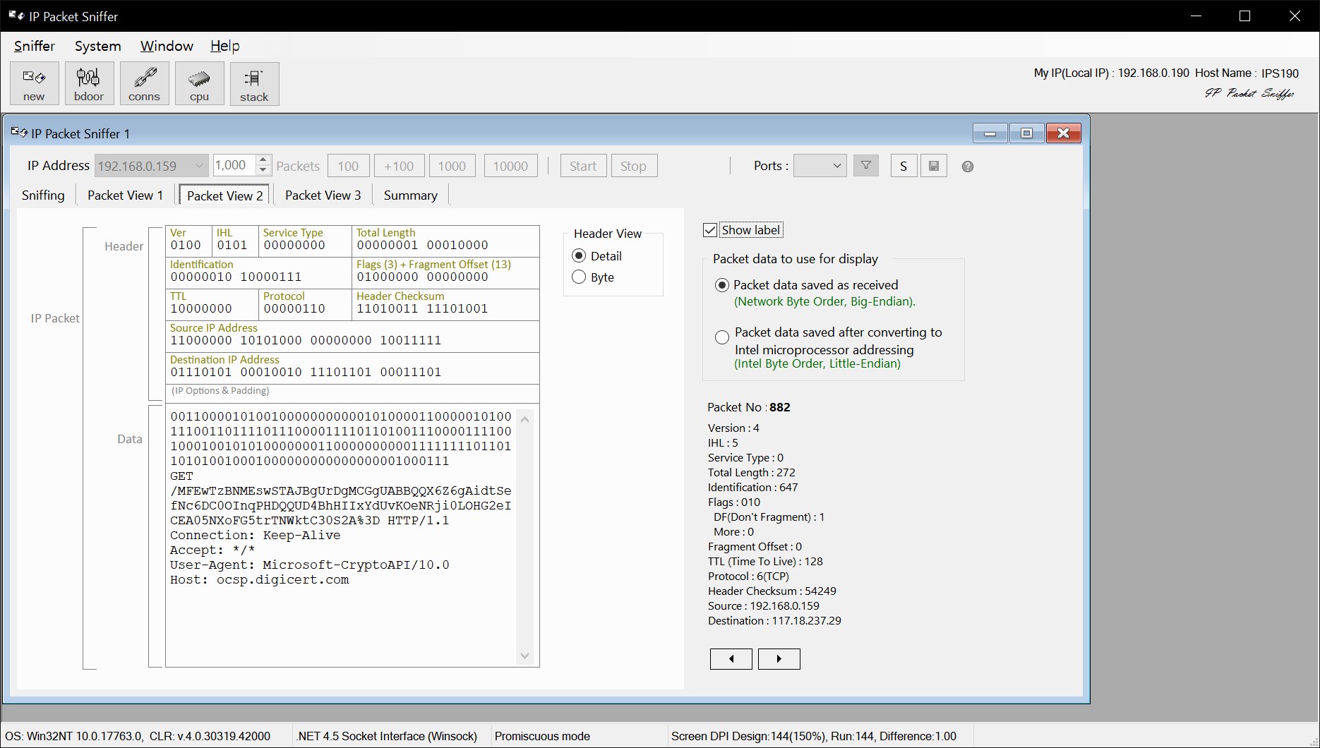 IP Packet Sniffer Display Captures 3