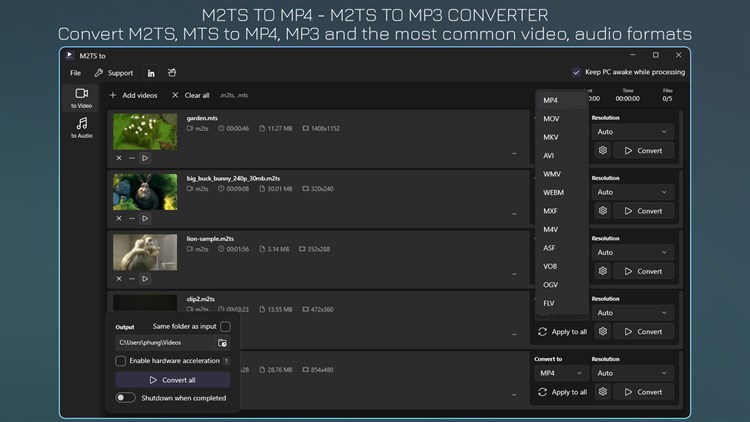 M2TS to - M2TS to MP4 - M2TS to MP3 - PC - (Windows)