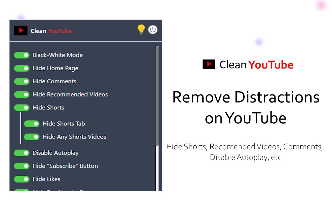 Clean YouTube - Hide YouTube Shorts, Comments & Thumbnails