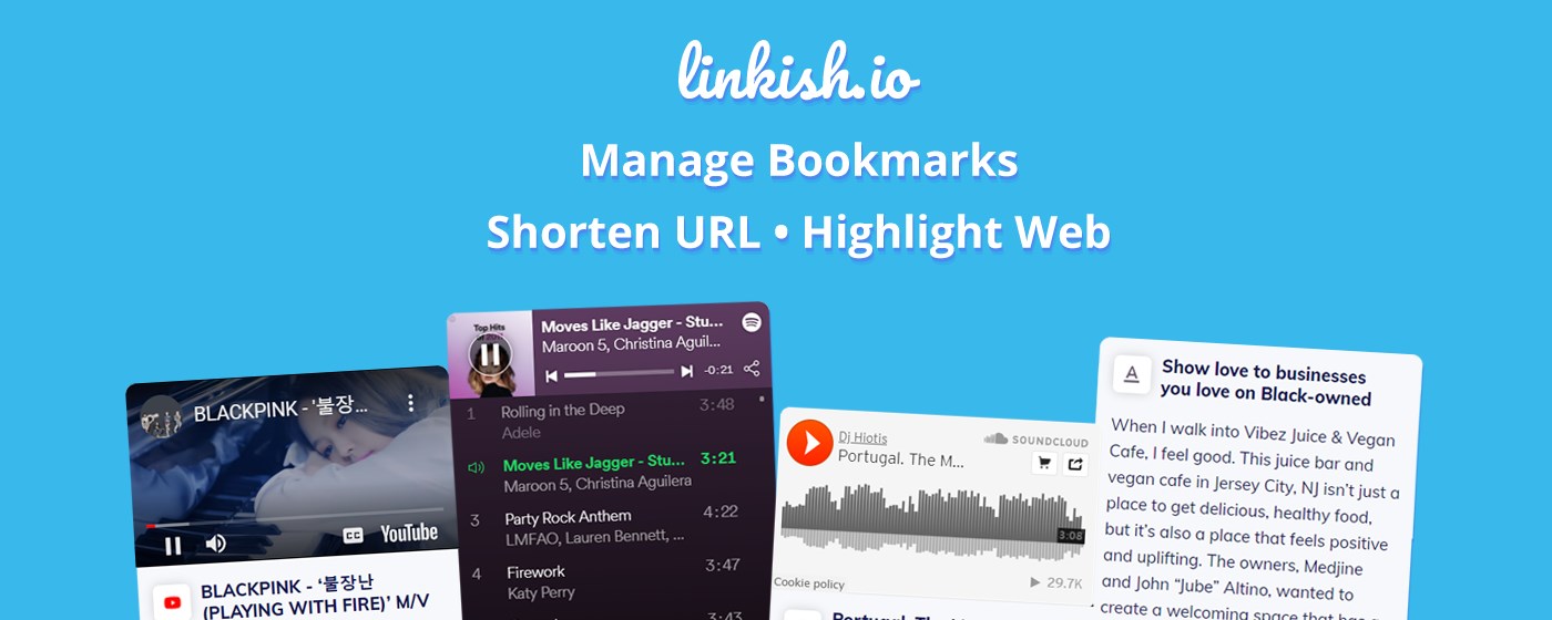 Bookmark manager, Shorten URL, Text highlight marquee promo image